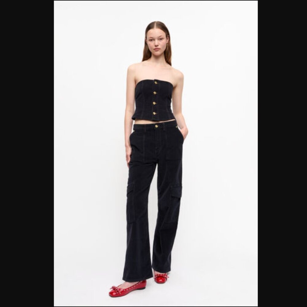 Ganni Washed Corduroy Cargo Pants Deep Navy/Black